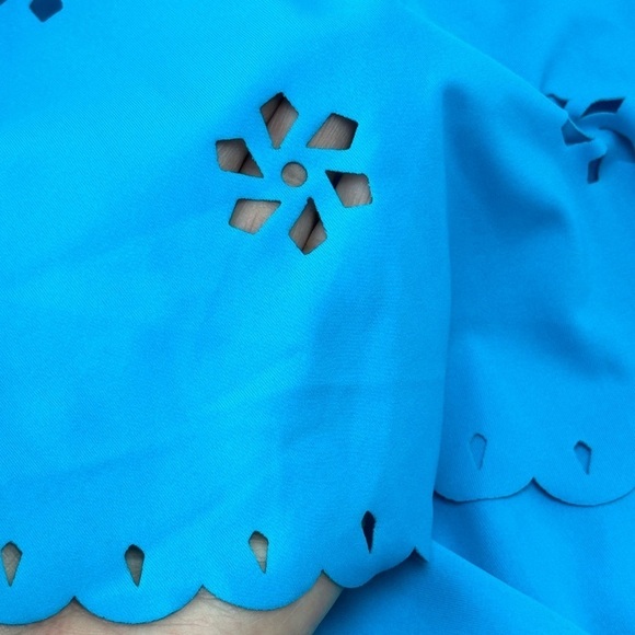 Fit 4U Blue 1 Piece Bathing Suit Romper Shorts Sz 16 Perforated Floral R… - Picture 5 of 13